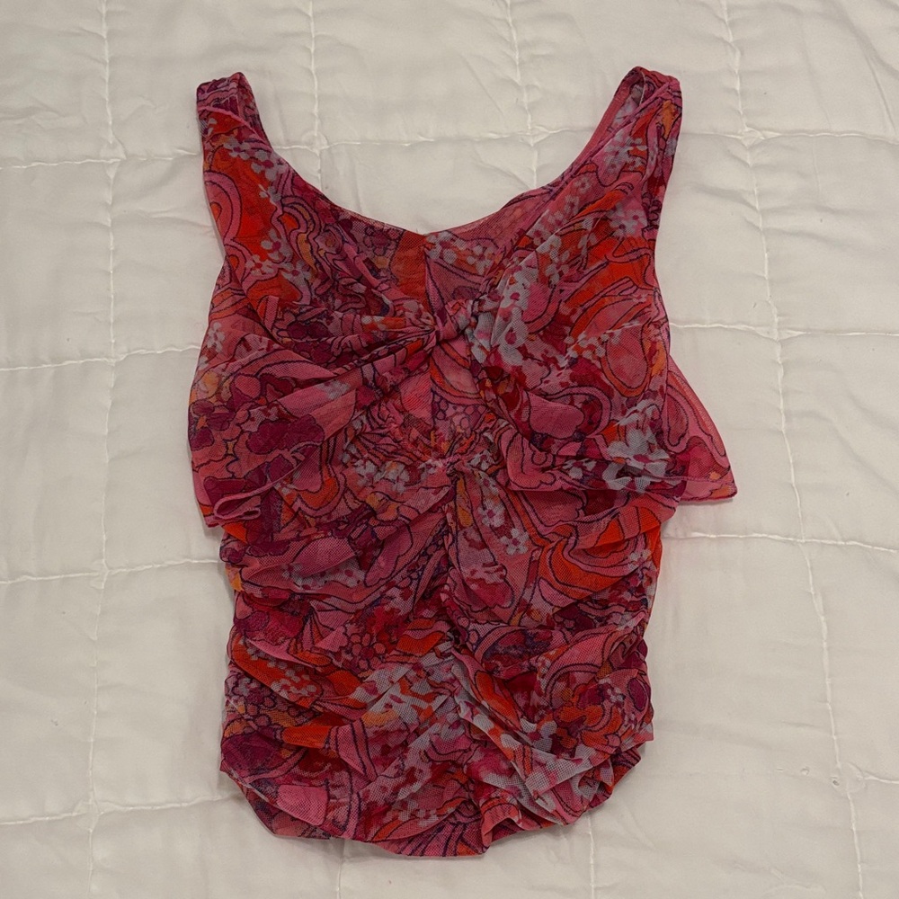Free People Reversible Mesh Floral Top